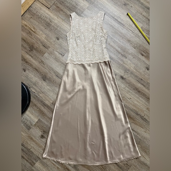 Cachet • 2 Piece Champagne Lace Satin Gown - Picture 2 of 16